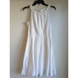 London Times Women's White Eyelid Zipper Cotton Midi Casual Dress Size 6